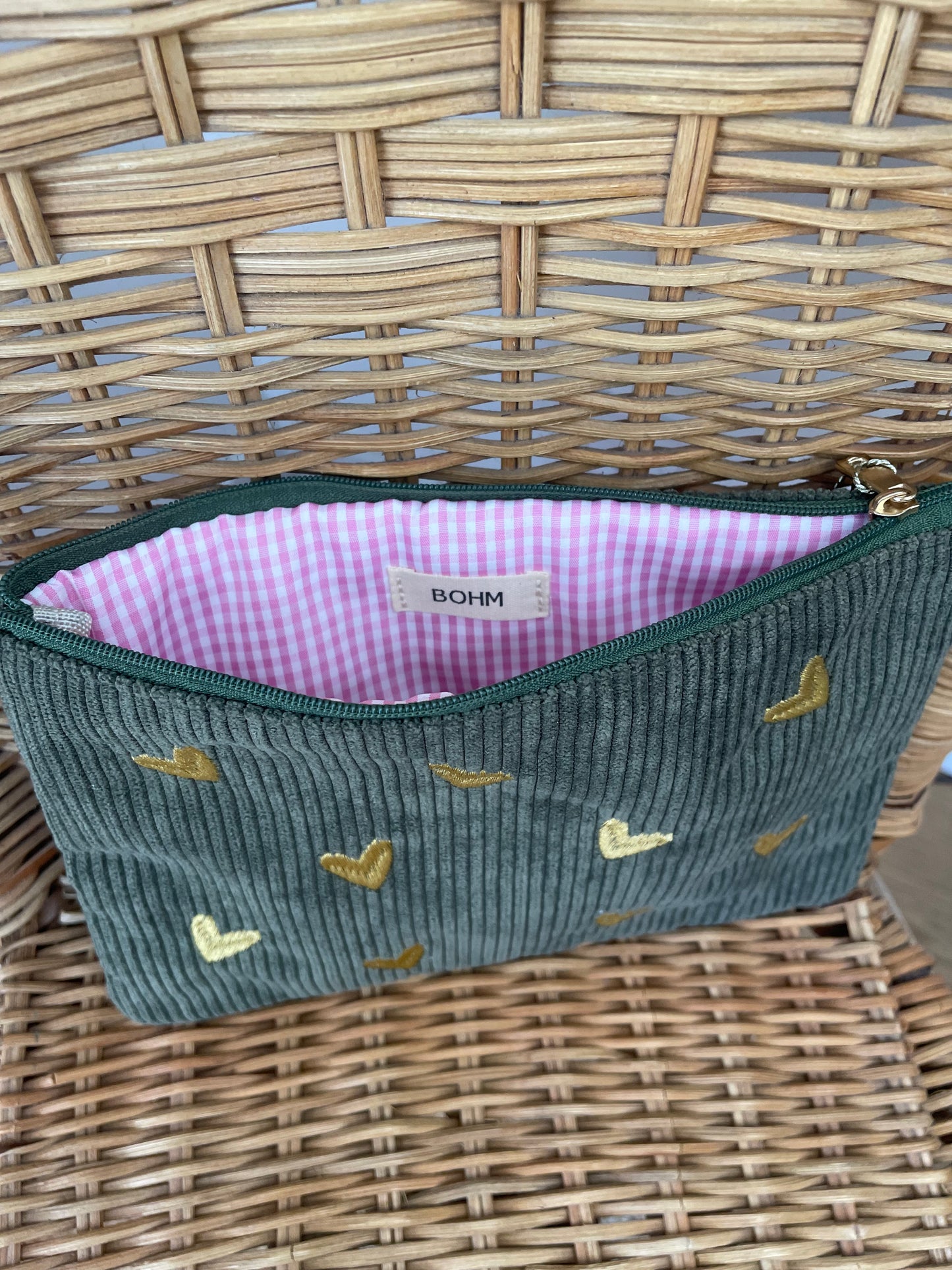 Trousse velours côtelé cœurs