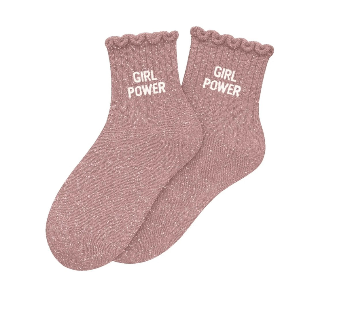 Chaussettes à Paillettes Enfant "Girl Power" Rose Gold - Taille 3-6 ans