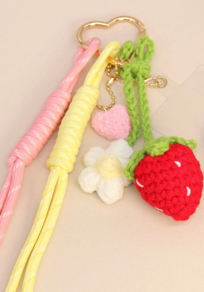 Porte-clés, Bijoux de Sac Fraise & Fleur
