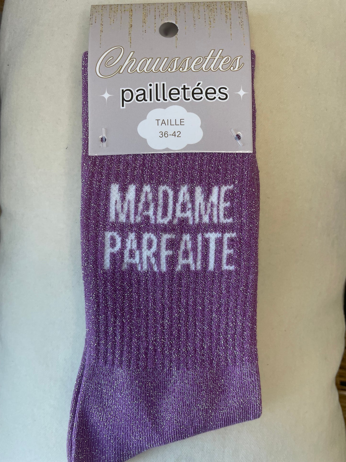 Chaussettes à paillettes "MADAME PARFAITE" violettes