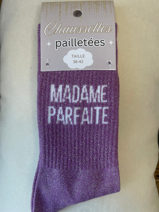 Chaussettes à paillettes "MADAME PARFAITE" violettes