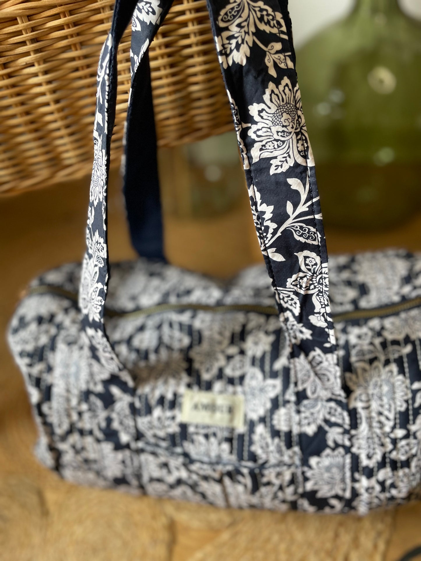 Sac Week-end coton matelassé imprimé Floral Bleu & Blanc
