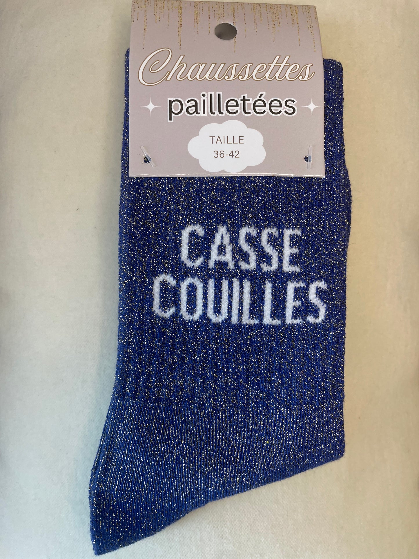 Chaussettes à paillettes "CASSE COUILLES"