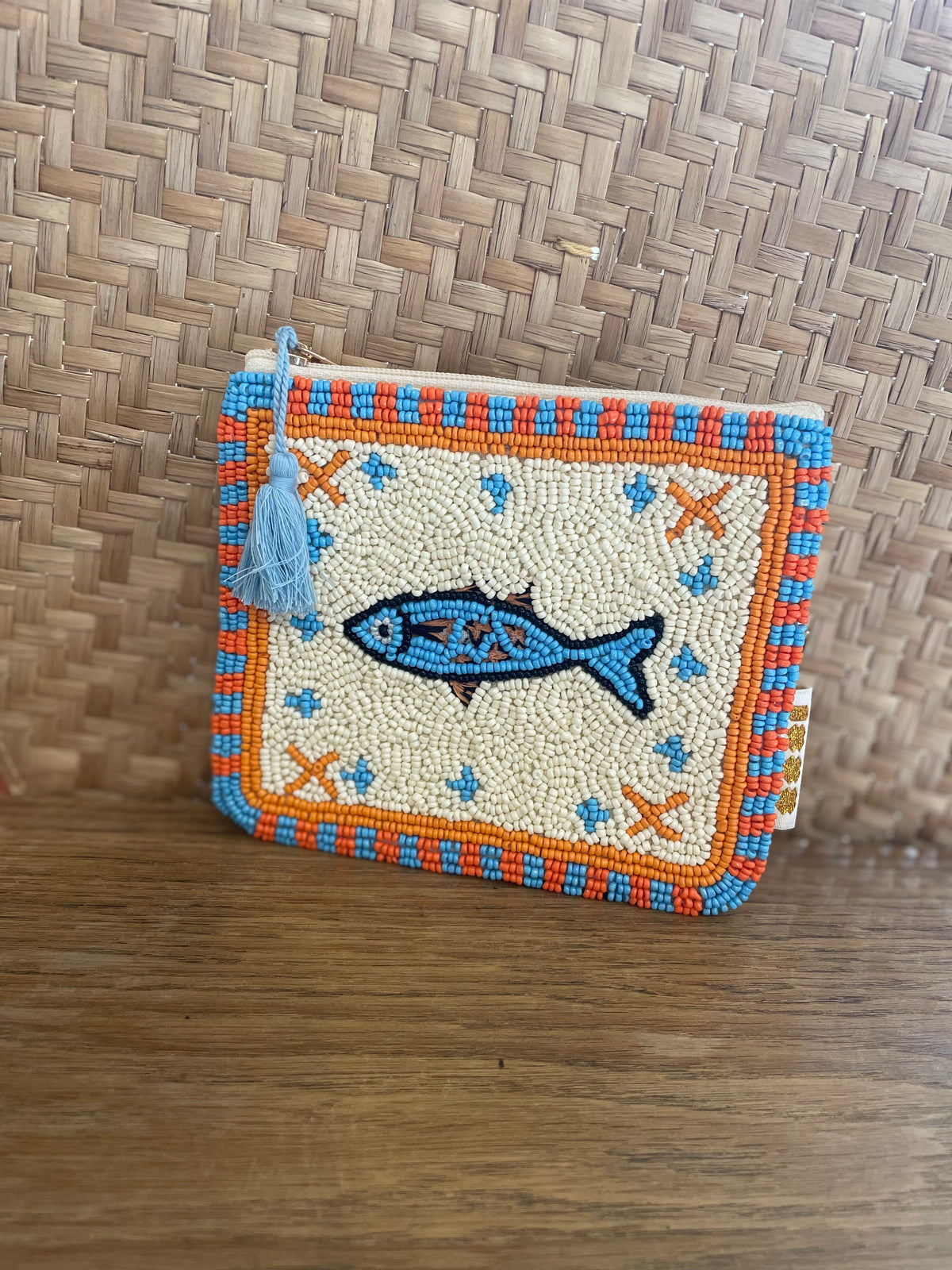 Trousse perlée artisanale - Motifs marins