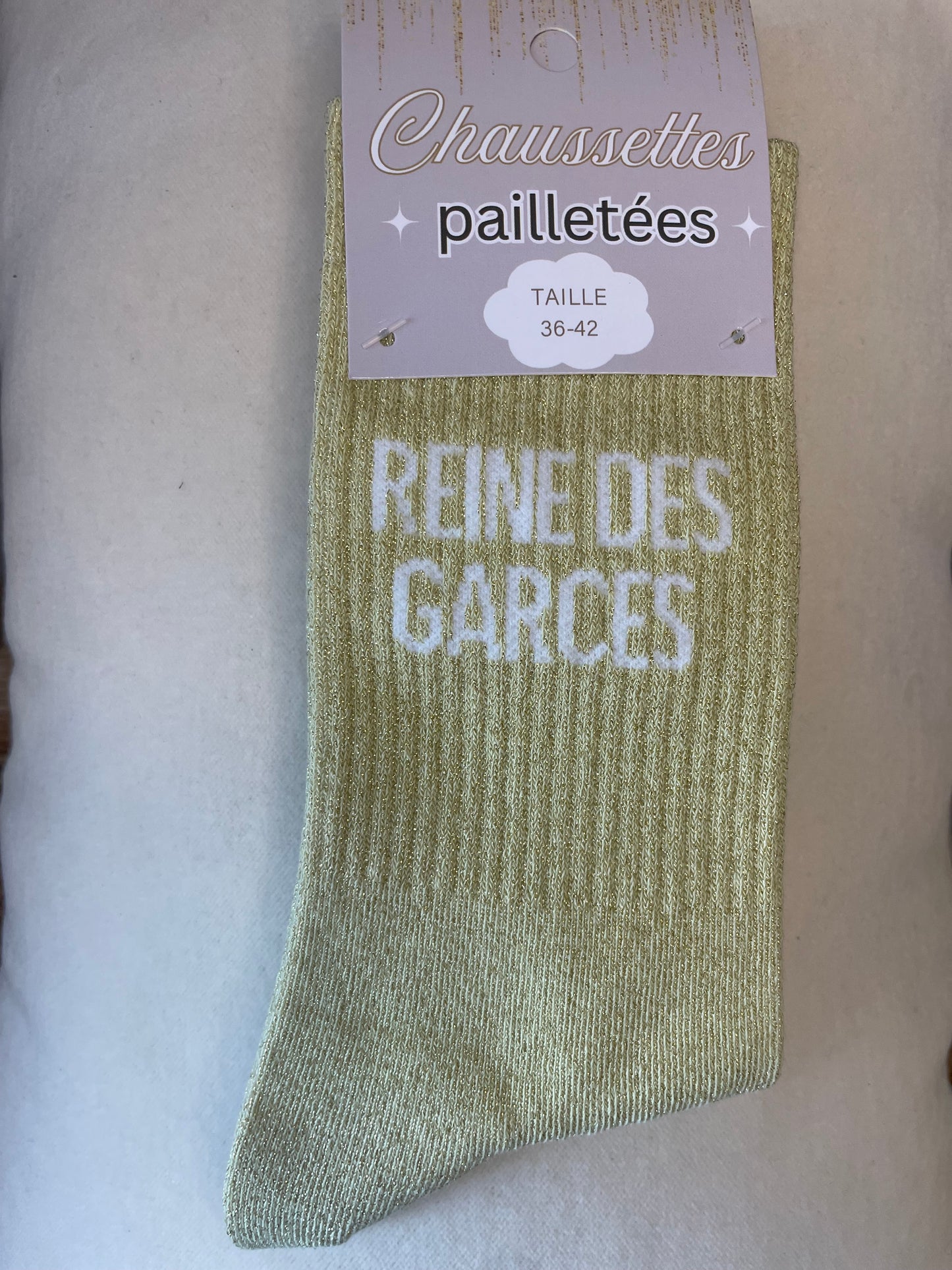 Chaussettes à paillettes "REINE DES GARCES"