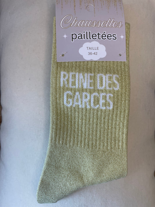 Chaussettes à paillettes "REINE DES GARCES"