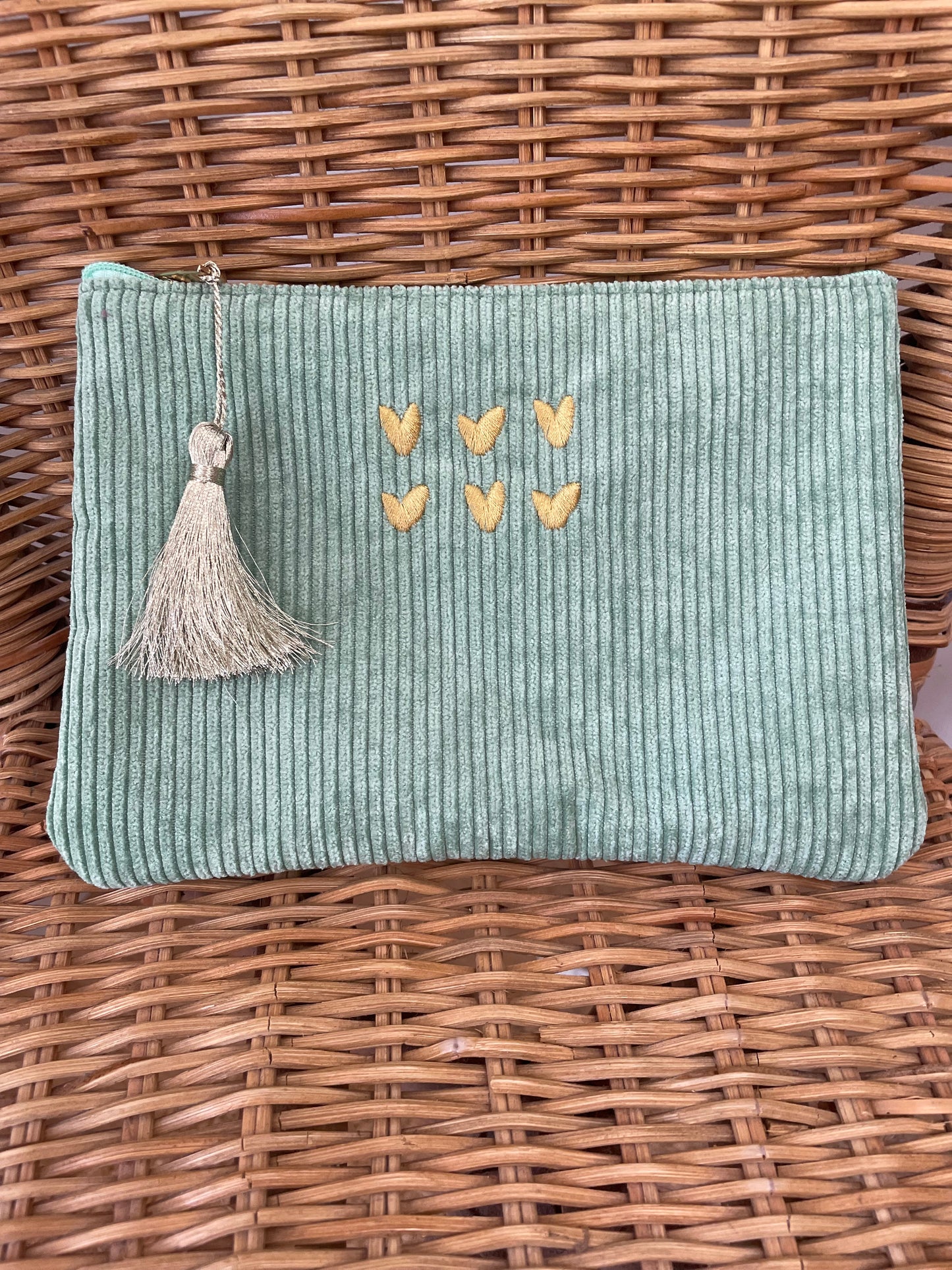 Trousse velours côtelé cœurs