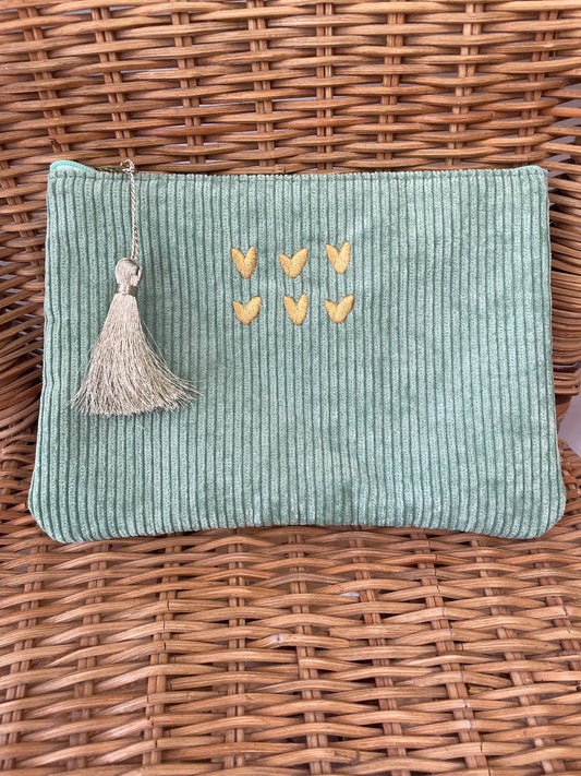Trousse velours côtelé cœurs