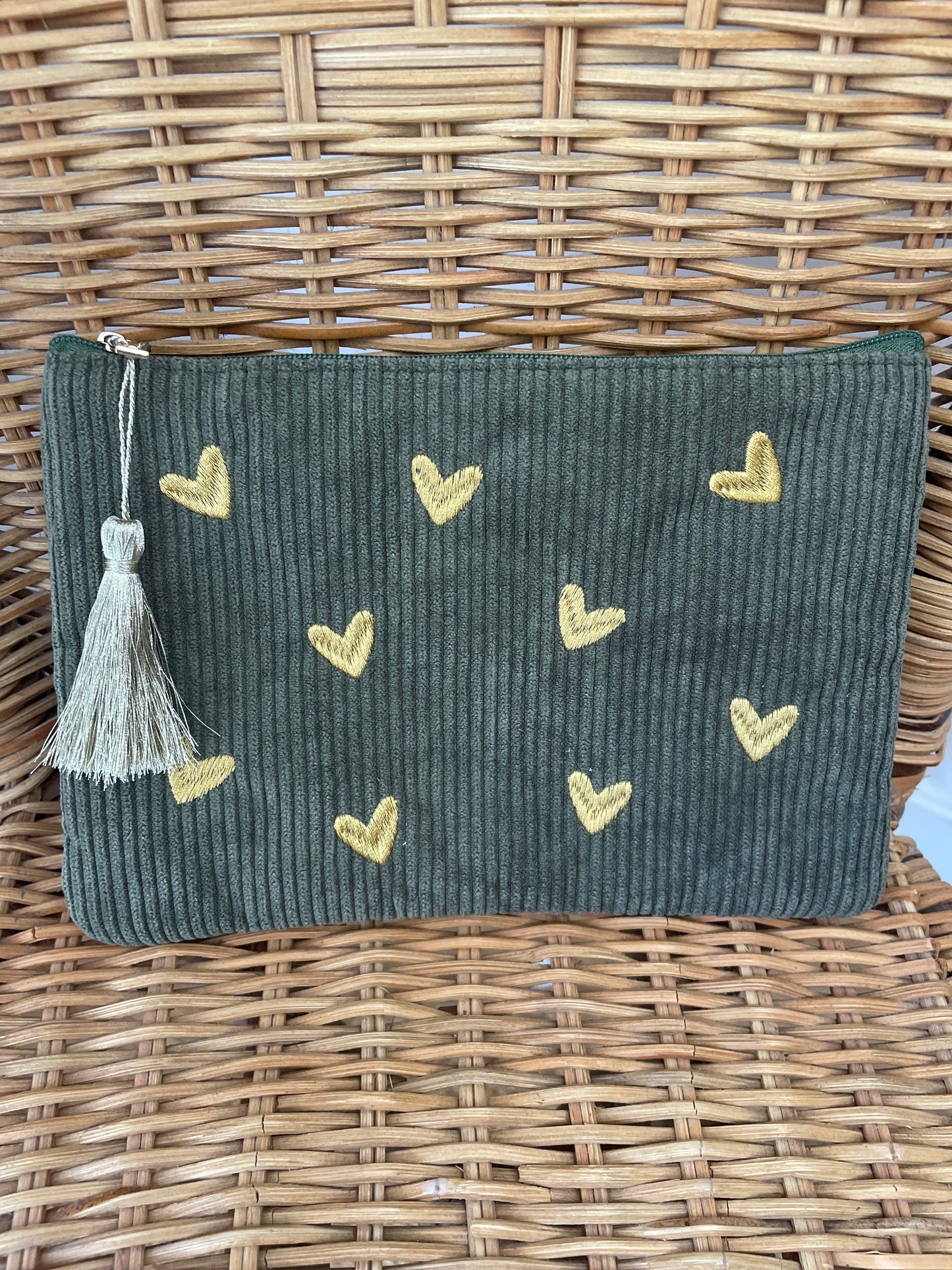 Trousse velours côtelé cœurs