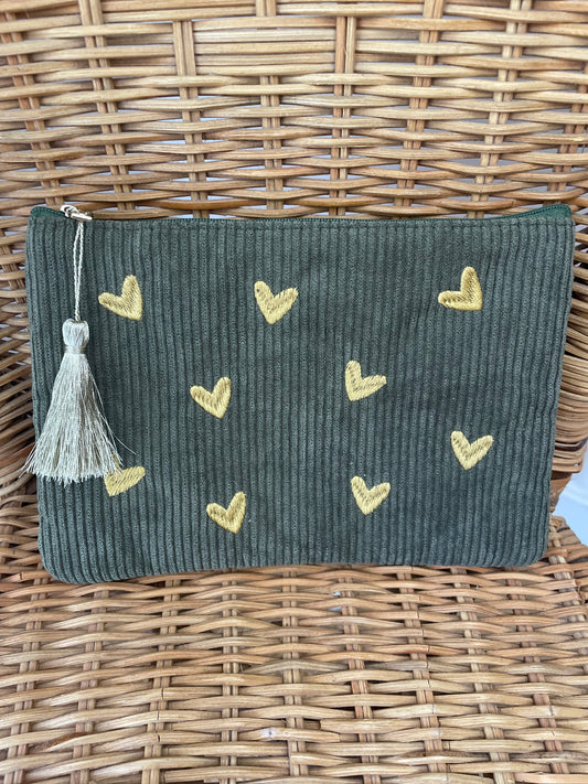 Trousse velours côtelé cœurs