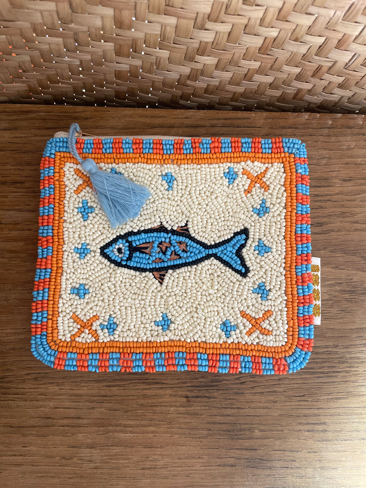 Trousse perlée artisanale - Motifs marins