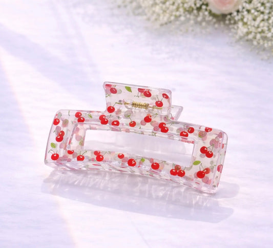 Pinces à cheveux rectangulaires motifs fruits 8,5 cm - Cherry