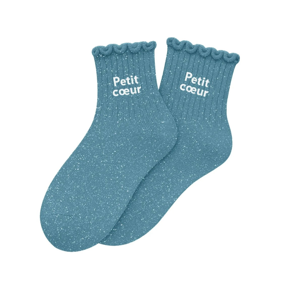 Chaussettes à Paillettes Enfant "Petit Cœur " Turquoise -Taille 3-6 ans