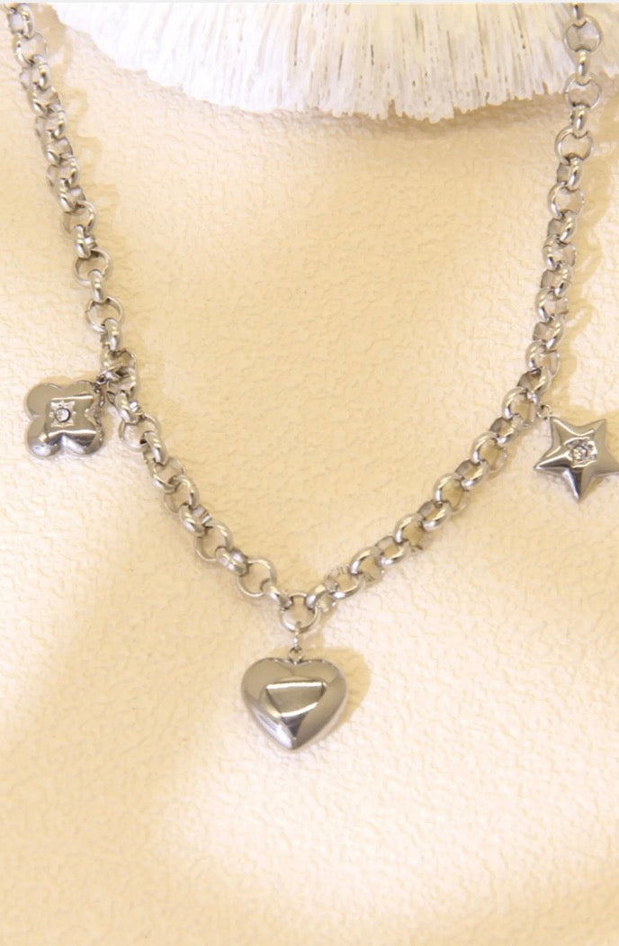 COLLIER MAILLON CHARMS ACIER INOXYDABLE – CŒUR & ÉTOILE