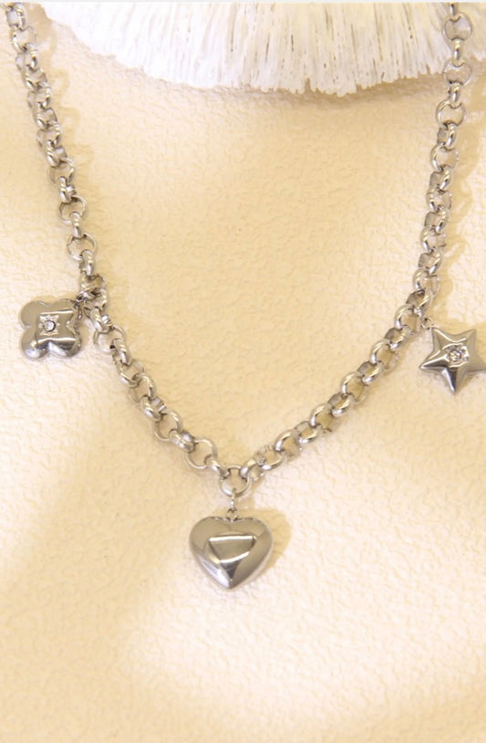 COLLIER MAILLON CHARMS ACIER INOXYDABLE – CŒUR & ÉTOILE
